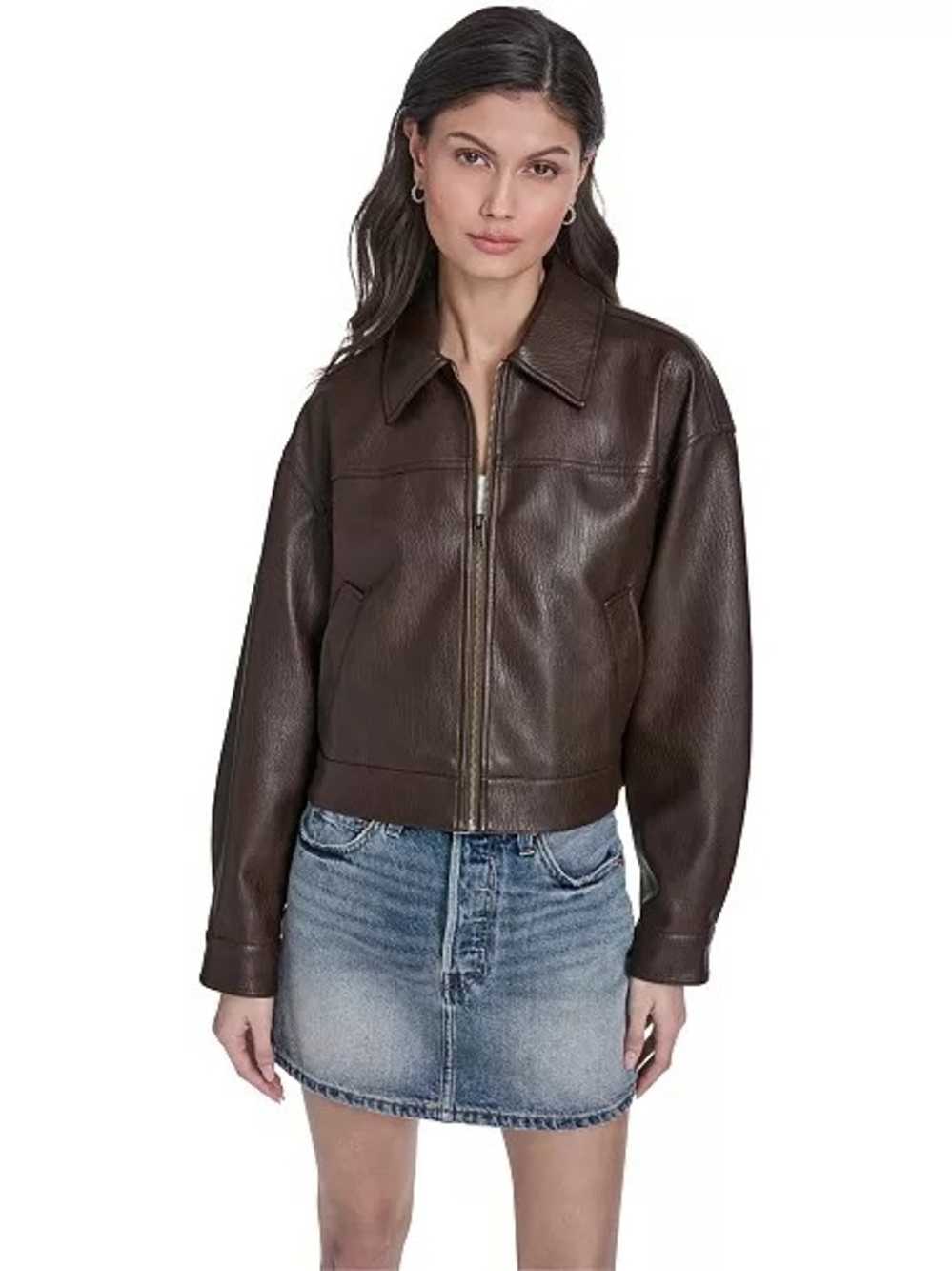 Levi's Dark Brown Leather Zip Bomber Jacket - Women
